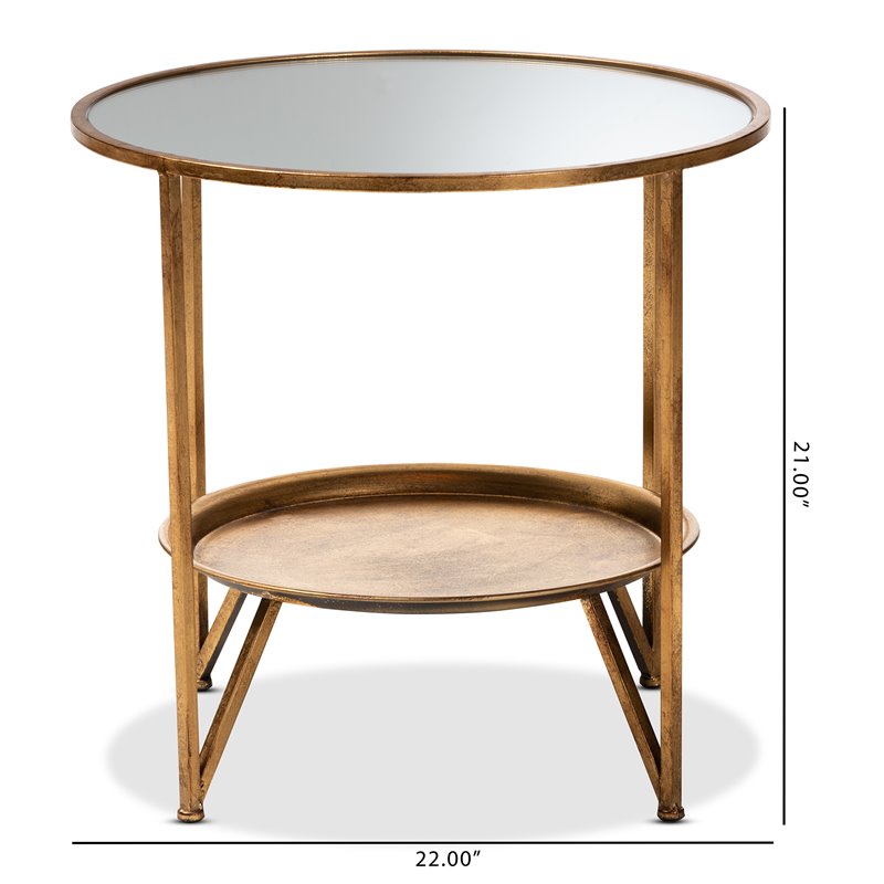 Bowery Hill Modern Metal Table with Mirrored Glass Top in Gold
