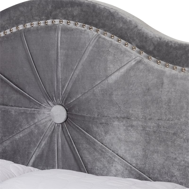 Bowery Hill Modern Upholstered Velvet Queen Size Bed wih Wood Frame in Gray