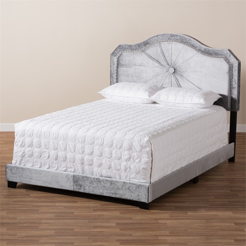 Bowery Hill Modern Upholstered Velvet Queen Size Bed wih Wood Frame in Gray