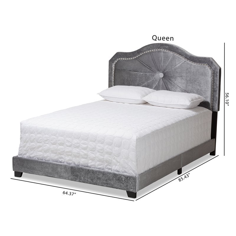 Bowery Hill Modern Upholstered Velvet Queen Size Bed wih Wood Frame in Gray