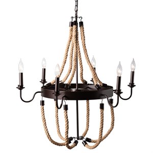 Bowery Hill Industrial Hemp and Dark Bronze Metal 6 Light Chandelier