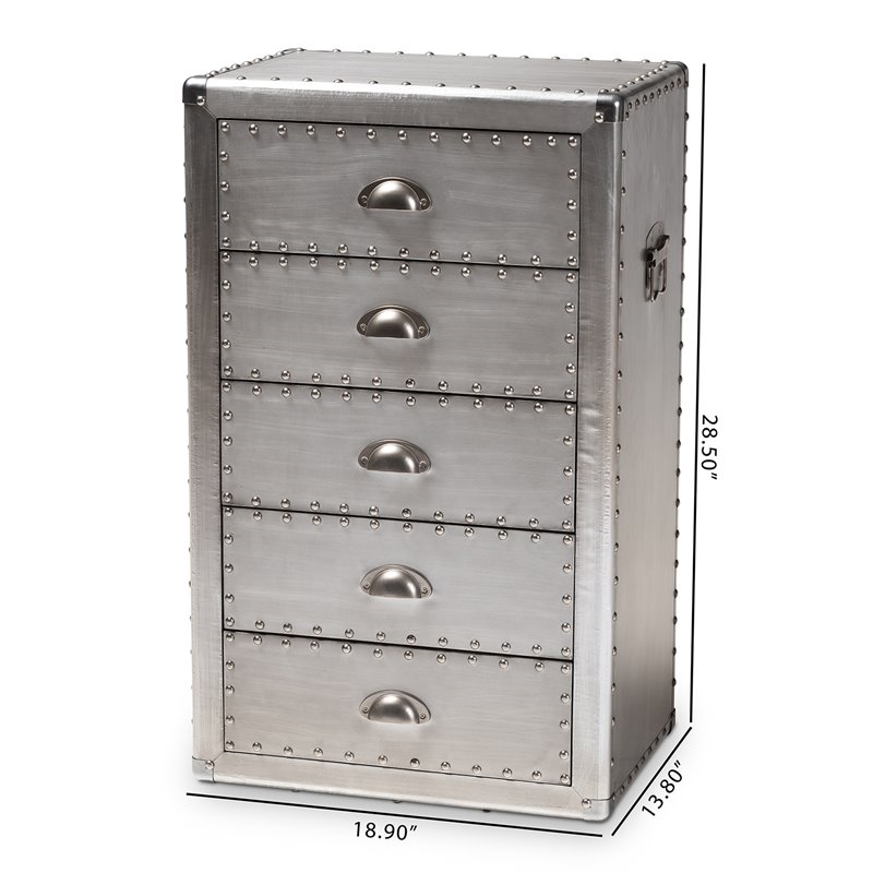 Bowery Hill Mid-Century 5-Drawer Metal Accent Chest in Silver