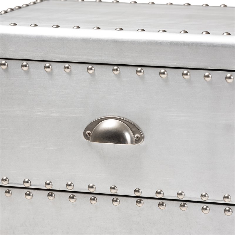 Bowery Hill Contemporary 2-Drawer Metal Nightstand in Silver