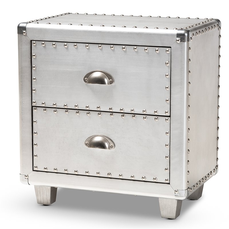 Bowery Hill Contemporary 2-Drawer Metal Nightstand in Silver