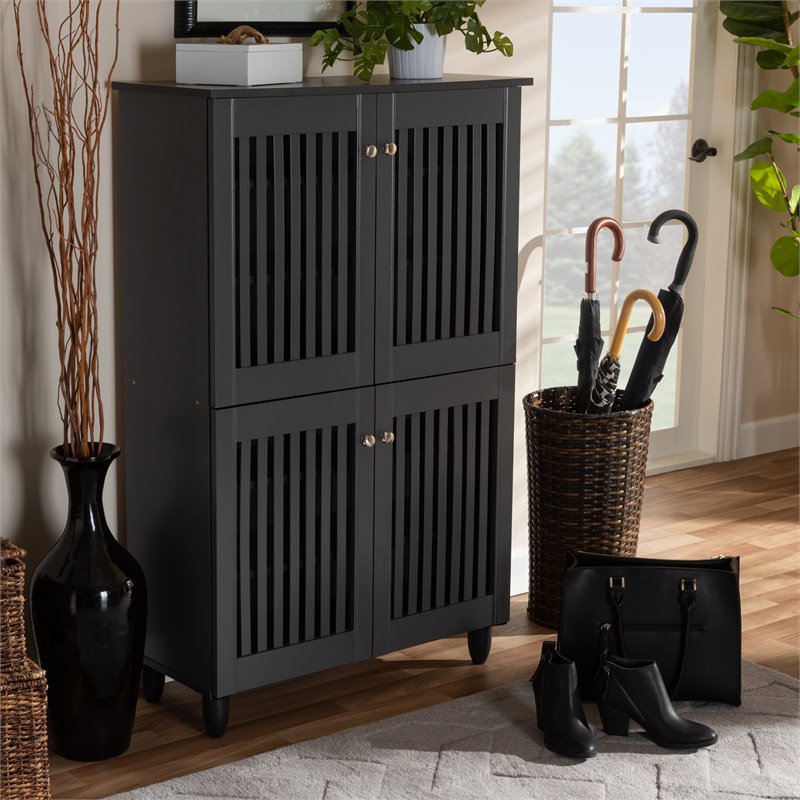 Bowery Hill 4-Door Wood Entryway Shoe Cabinet in Dark Gray