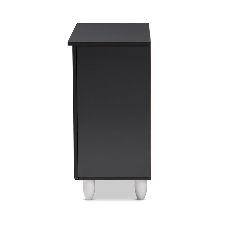 Bowery Hill Two-Tone Oak Wood 2-Door Shoe Cabinet in Dark Gray