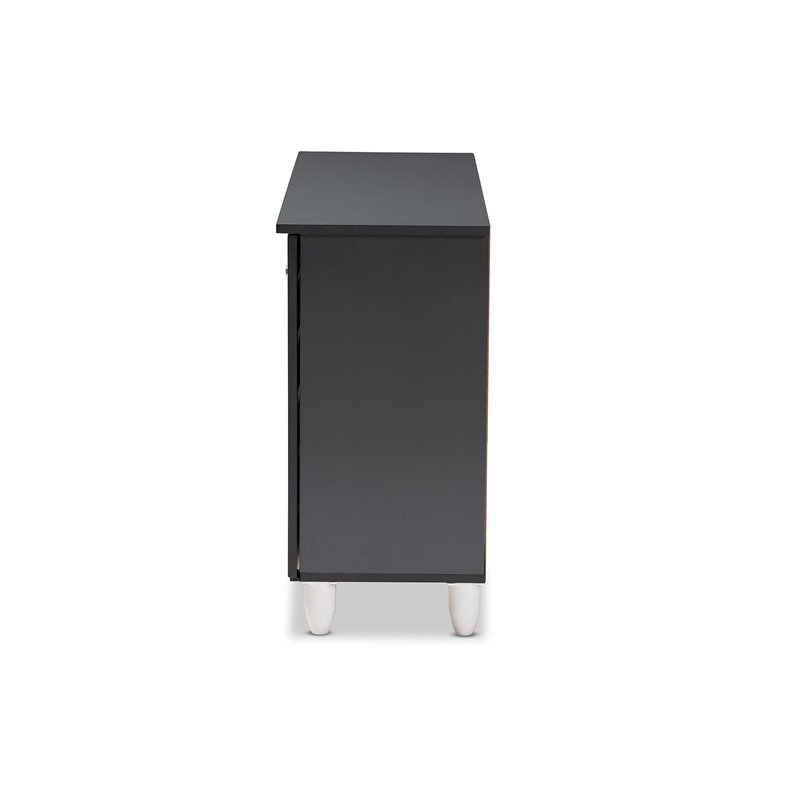 Bowery Hill Two-Tone Oak Wood 3-Door Shoe Cabinet in Dark Gray