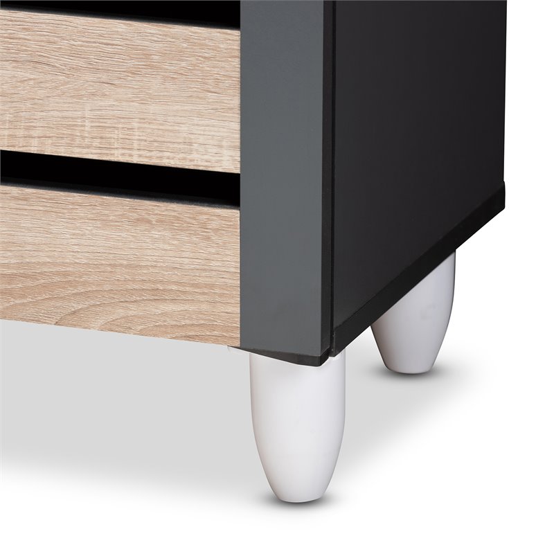 Bowery Hill Engineered Wood Two-Tone Oak and Dark Gray Shoe Cabinet 4-Door Unassembled