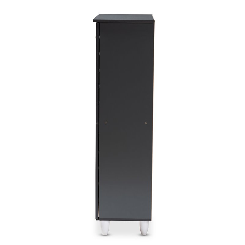 Bowery Hill Engineered Wood Two-Tone Oak and Dark Gray Shoe Cabinet 4-Door Unassembled