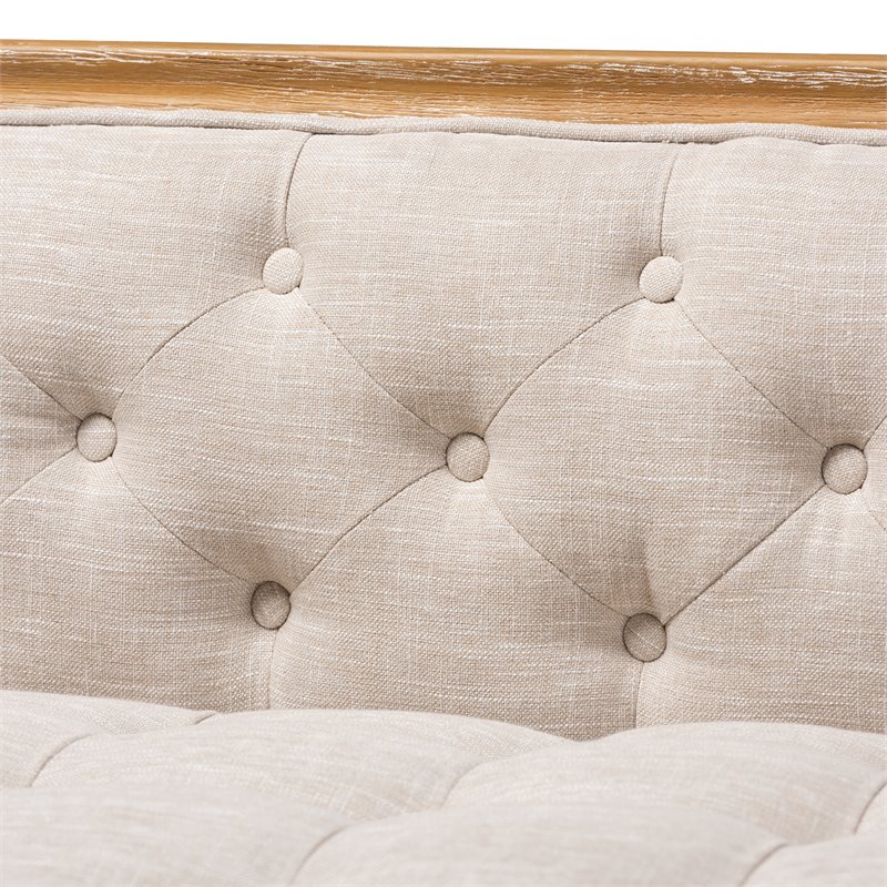 Bowery Hill Tufted Linen Fabric and White-Washed Oak Wood Sofa in Beige
