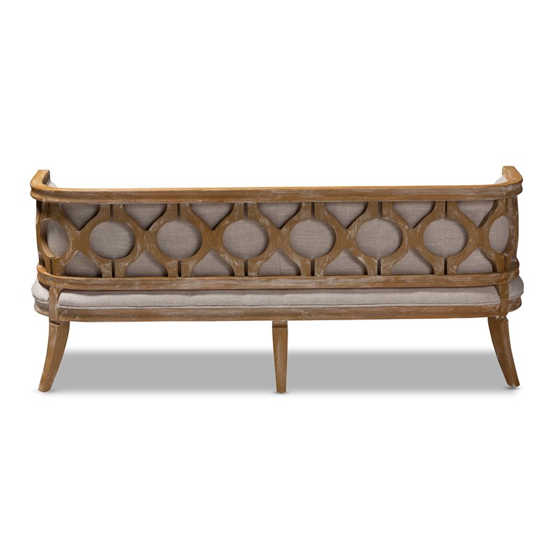 Bowery Hill Tufted Linen Fabric and White-Washed Oak Wood Sofa in Beige