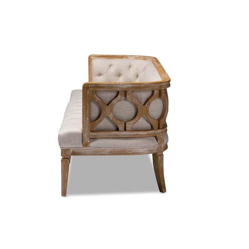 Bowery Hill Tufted Linen Fabric and White-Washed Oak Wood Sofa in Beige