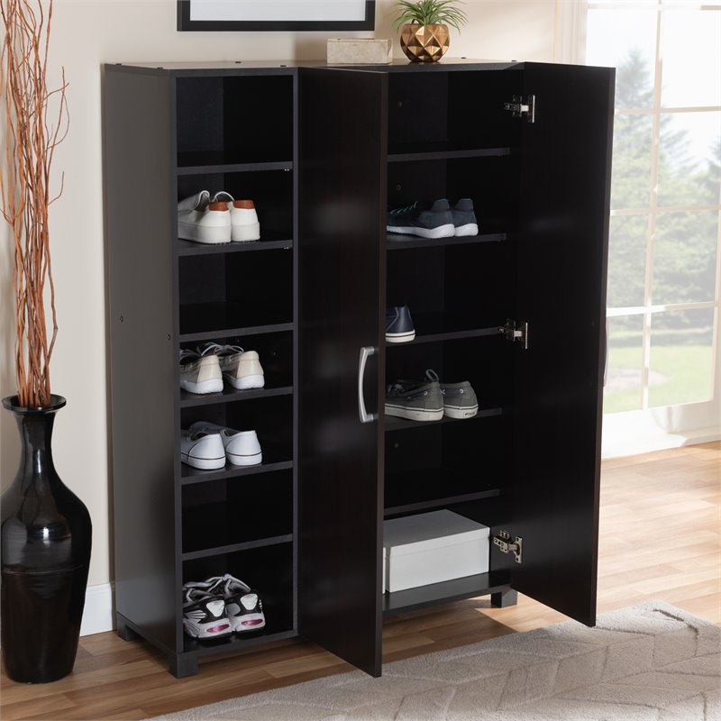 Bowery Hill Wenge Brown Finished 2-Door Wood Shoe Cabinet