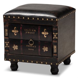 Bowery Hill Faux Leather and Wood Ottoman with Storage in Dark Brown