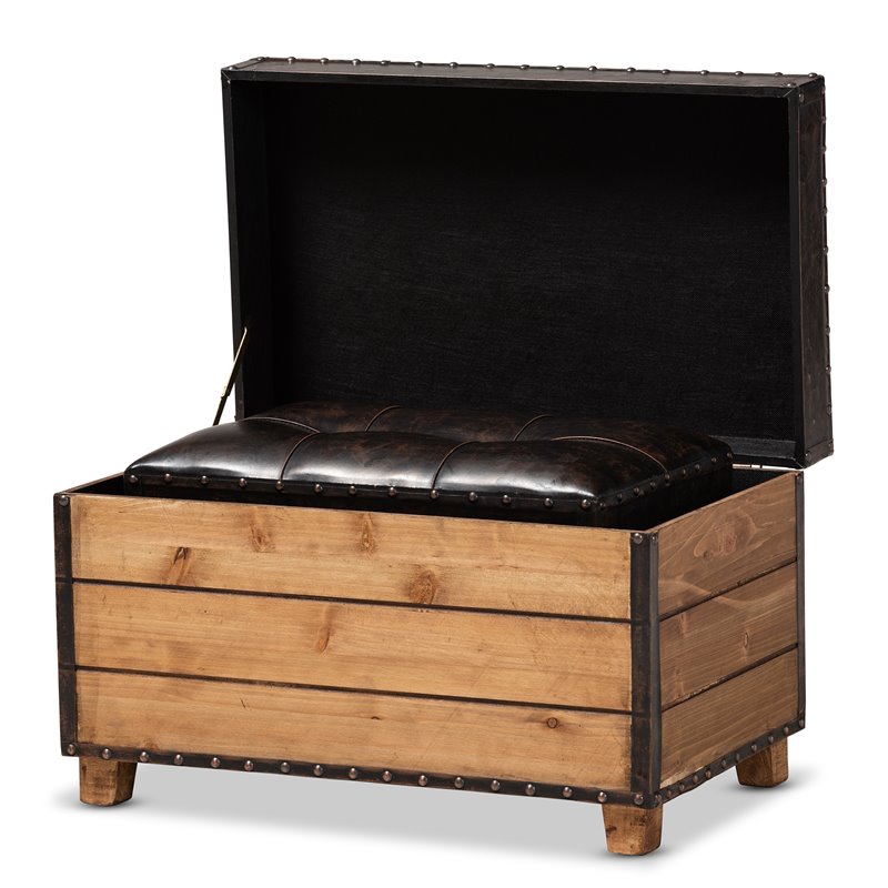Bowery Hill Faux Leather and Wood Storage Ottoman in Brown (Set of 2)