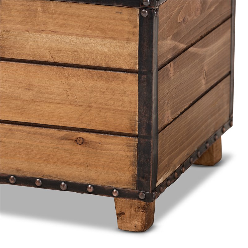 Bowery Hill Faux Leather and Wood Storage Ottoman in Brown (Set of 2)