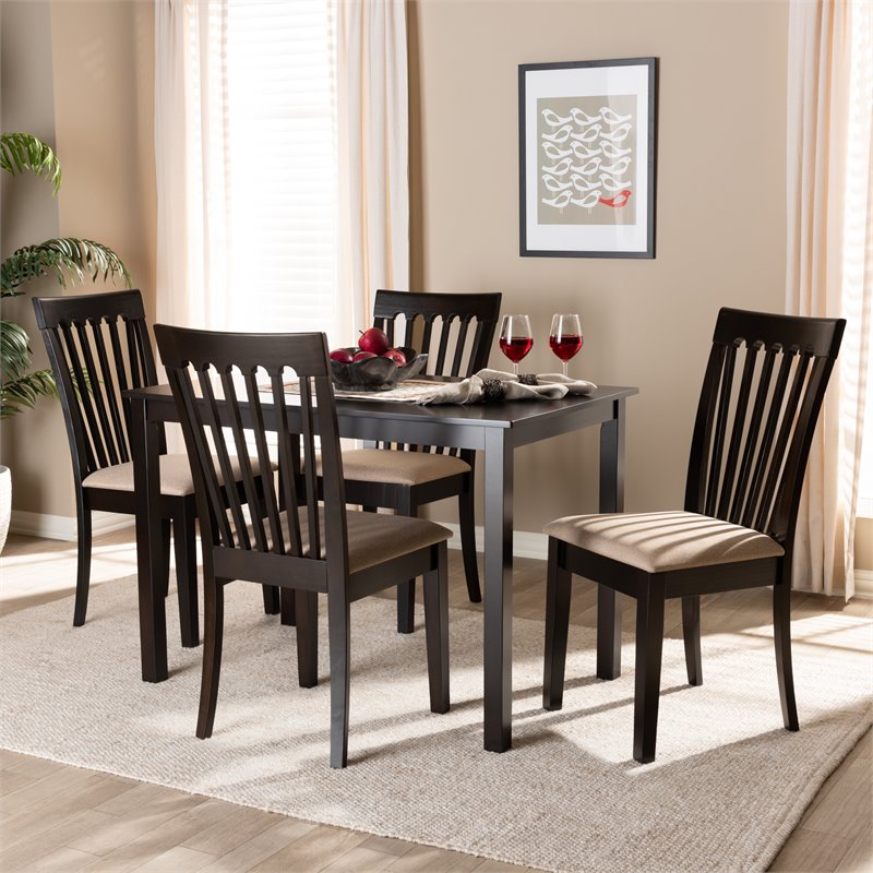 Bowery Hill 5-Piece Wood Dining Set in Sand and Espresso Brown