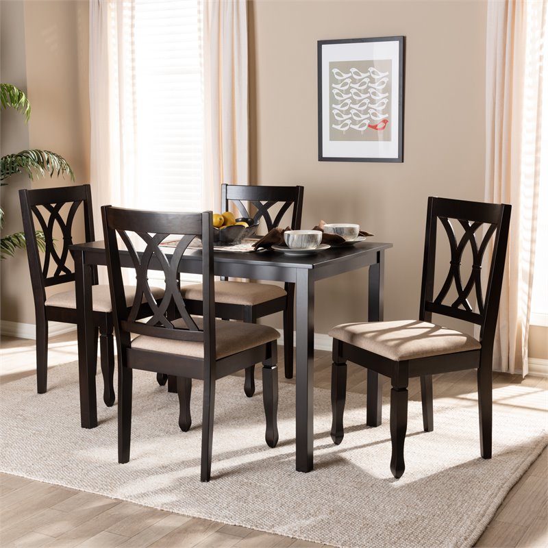 Bowery Hill 5-Piece Wood Dining Set in Sand and Espresso Brown