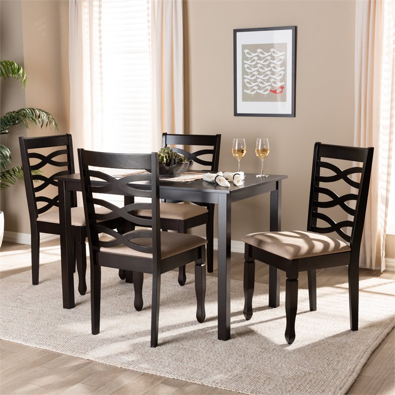 Bowery Hill 5-Piece Wood Dining Set in Sand and Brown