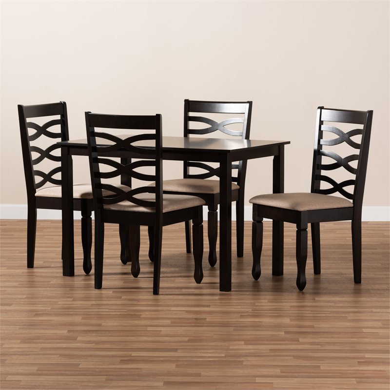 Bowery Hill 5-Piece Wood Dining Set in Sand and Brown