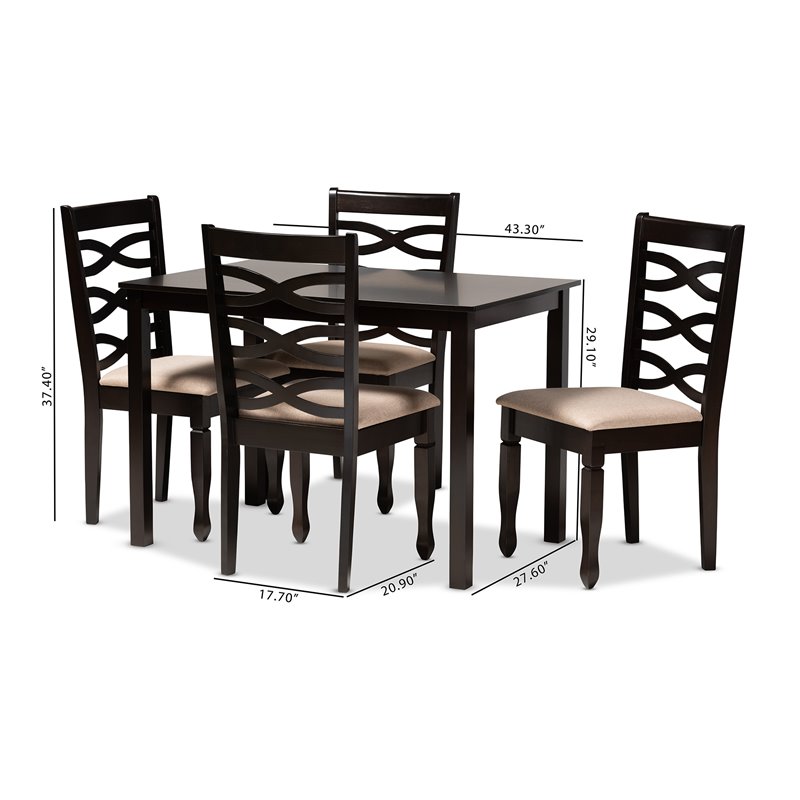 Bowery Hill 5-Piece Wood Dining Set in Sand and Brown