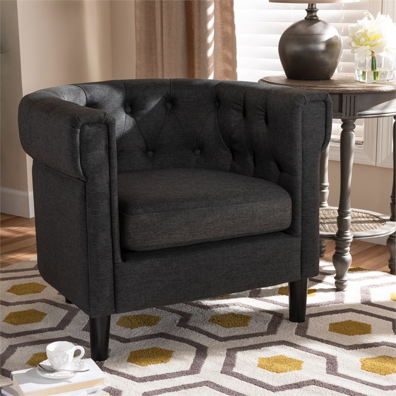 Bowery Hill Mid Century Gray Fabric Wood Chesterfield Chair