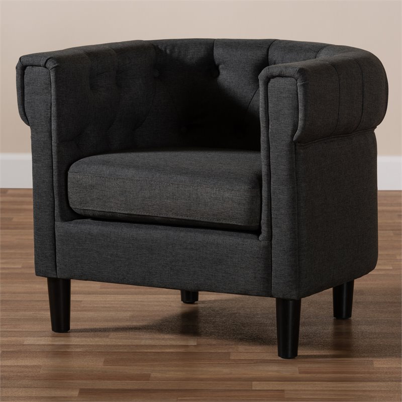 Bowery Hill Mid Century Gray Fabric Wood Chesterfield Chair