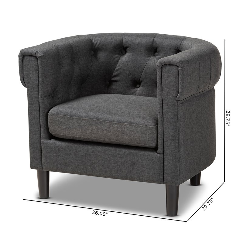 Bowery Hill Mid Century Gray Fabric Wood Chesterfield Chair