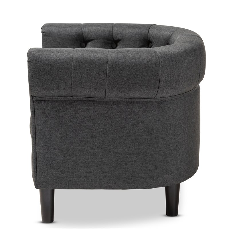 Bowery Hill Mid Century Gray Fabric Wood Chesterfield Chair