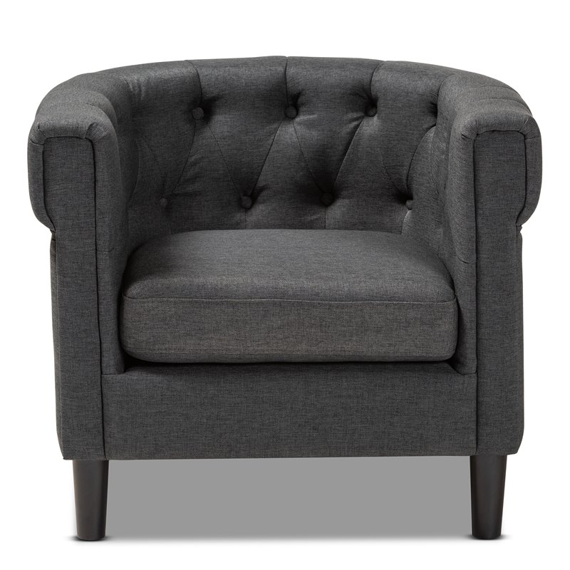 Bowery Hill Mid Century Gray Fabric Wood Chesterfield Chair