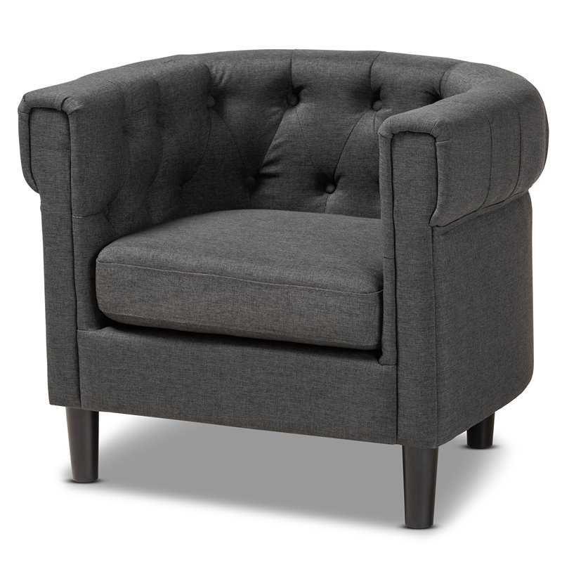 Bowery Hill Mid Century Gray Fabric Wood Chesterfield Chair