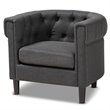 Bowery Hill Mid Century Gray Fabric Wood Chesterfield Chair