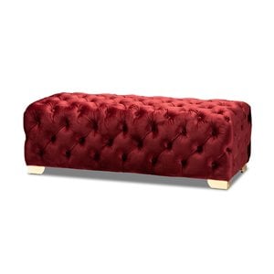 Bowery Hill Velvet Burgundy Ottoman Rectangular Tufted 48&quot x 20.5&quot x 16.5&quot Assembled