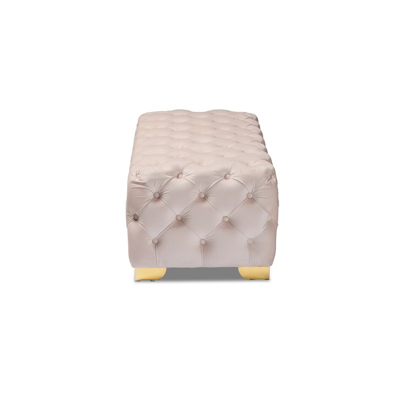 Bowery Hill Modern Tufted Velvet Ottoman in Beige and Gold