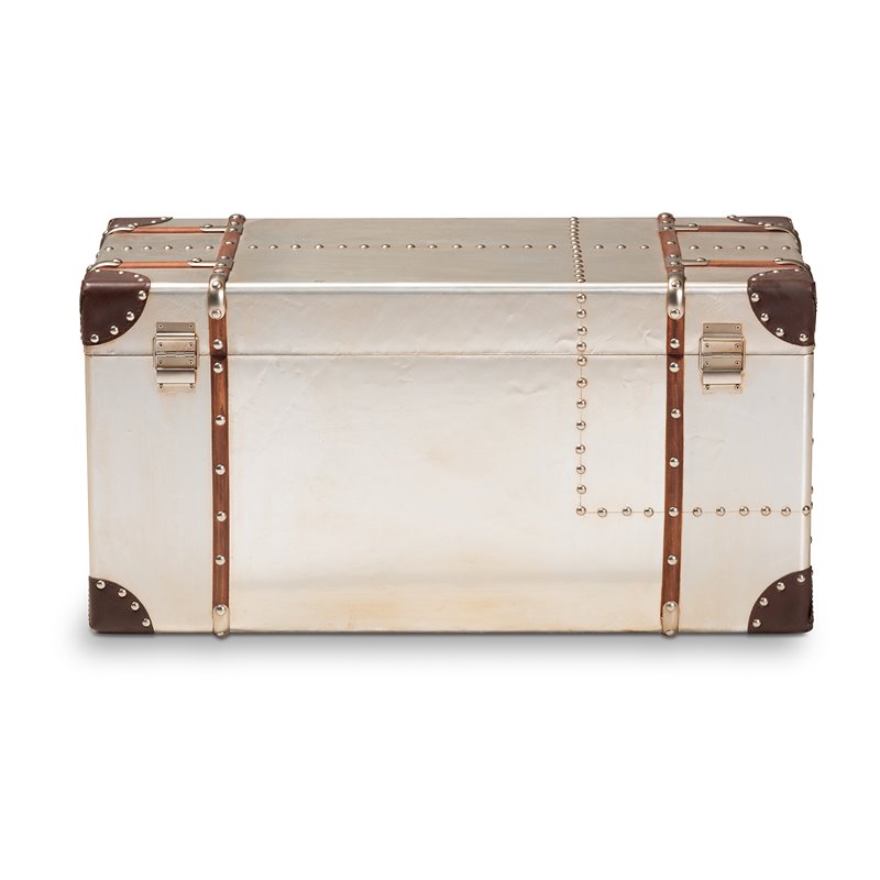 Bowery Hill MDF Wood Silver Storage Trunk Rectangular Fully Assembled