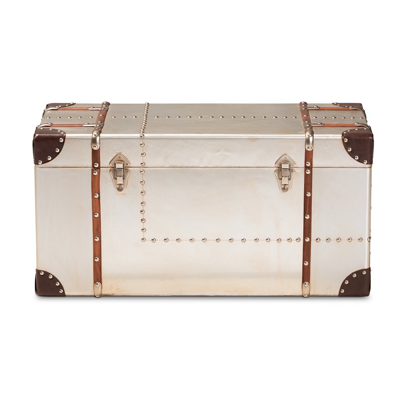 Bowery Hill MDF Wood Silver Storage Trunk Rectangular Fully Assembled