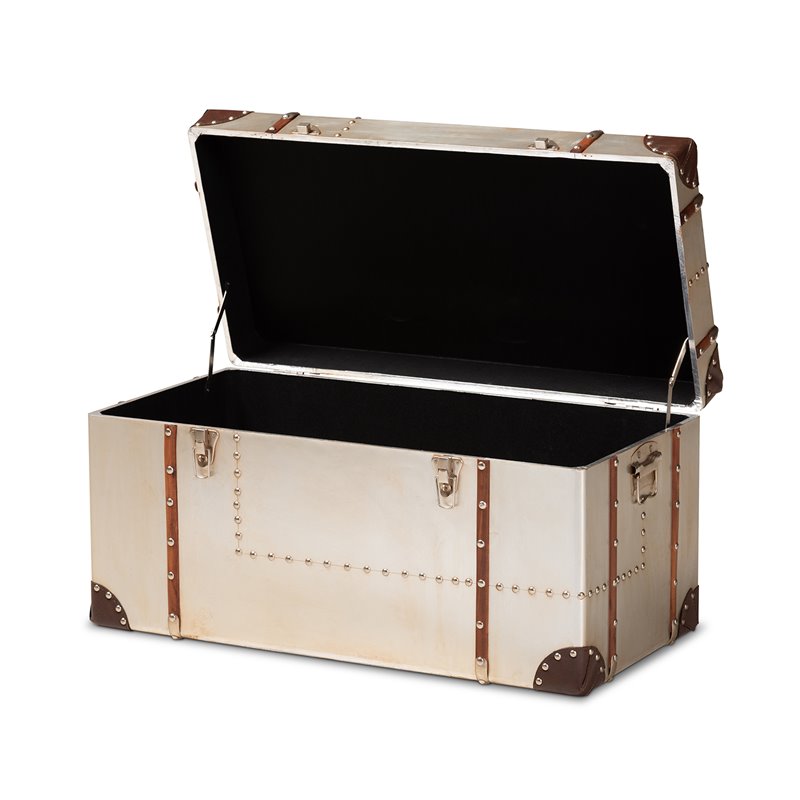 Bowery Hill MDF Wood Silver Storage Trunk Rectangular Fully Assembled