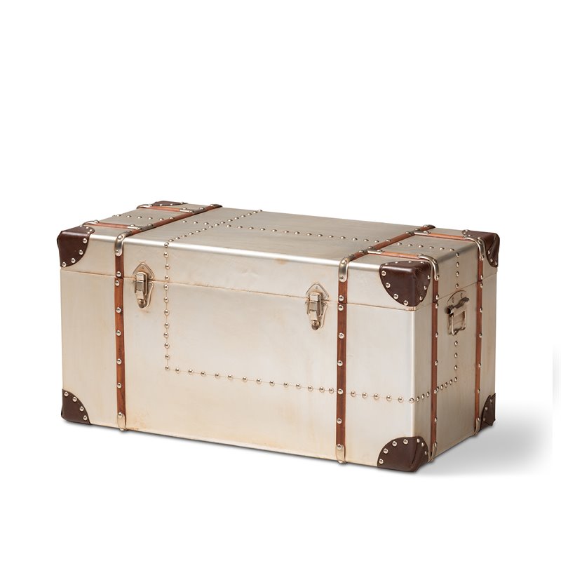 Bowery Hill MDF Wood Silver Storage Trunk Rectangular Fully Assembled