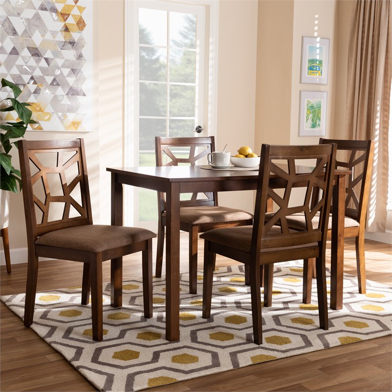 Bowery Hill 5-Piece Wood Dining Set in Brown and Walnut