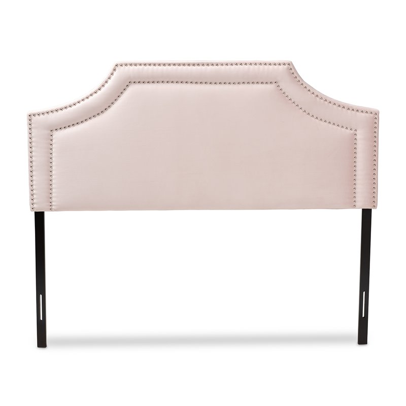 Bowery Hill Modern Velvet/Wood Queen Headboard with Adjustable Legs in Pink