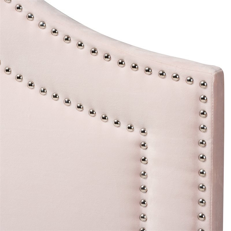 Bowery Hill Modern Velvet/Wood Queen Headboard with Adjustable Legs in Pink