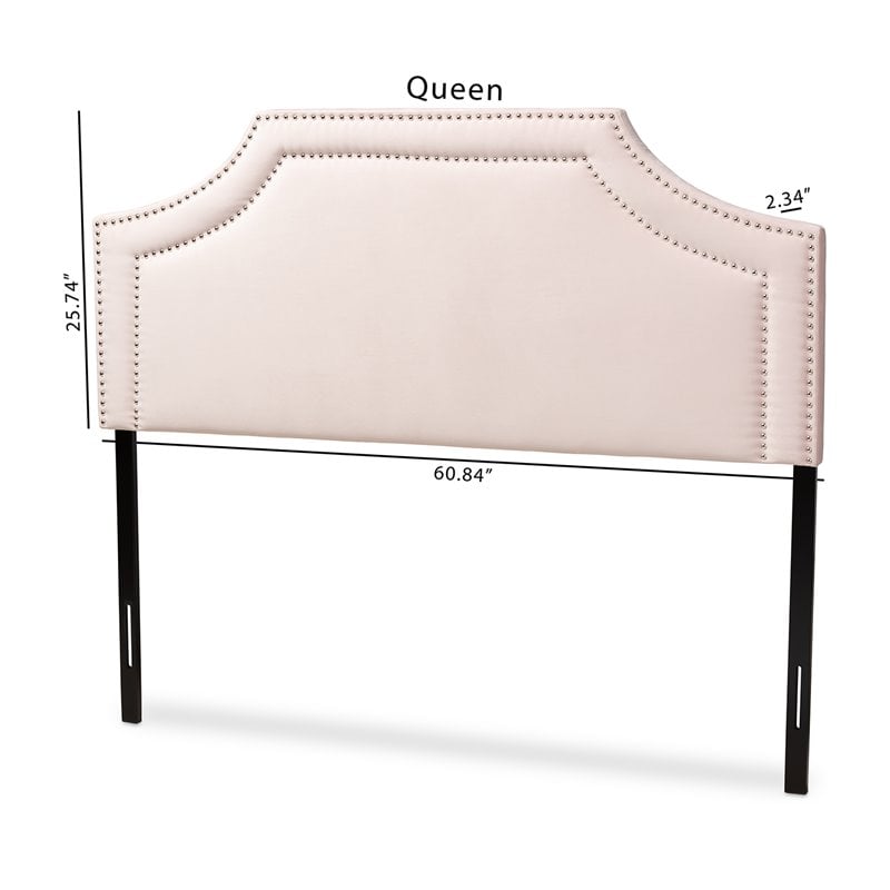 Bowery Hill Modern Velvet/Wood Queen Headboard with Adjustable Legs in Pink