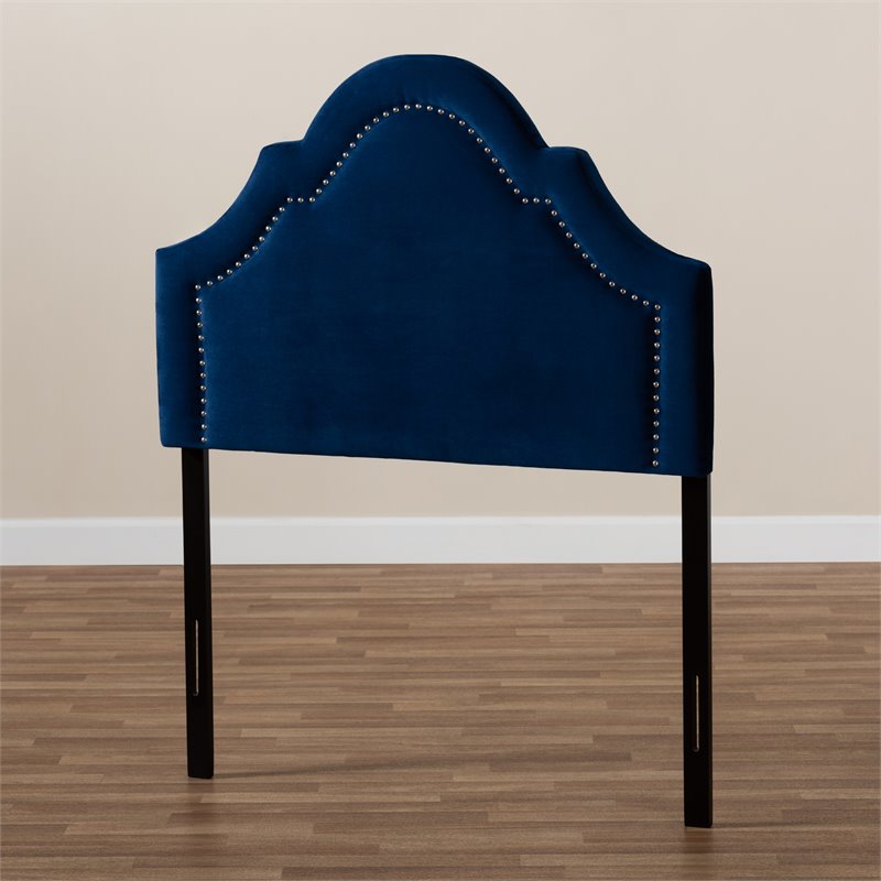 Bowery Hill Modern Velvet and Wood Twin Headboard in Navy Blue