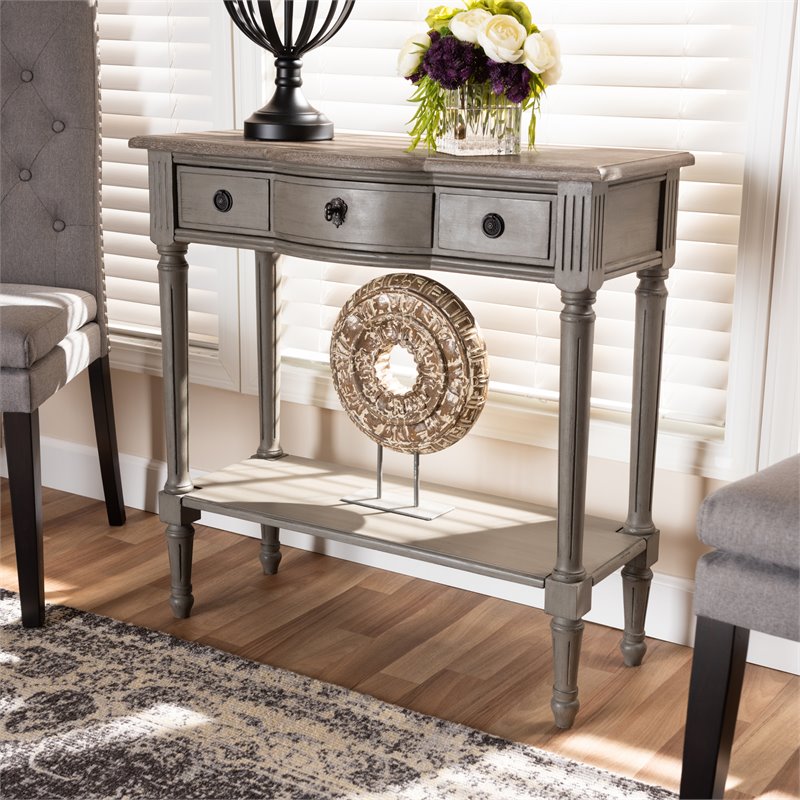 Bowery Hill Contemporary Wood 3-Drawer Console Table in Gray