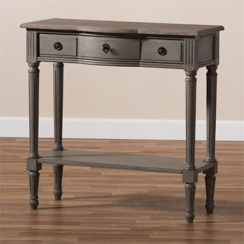 Bowery Hill Contemporary Wood 3-Drawer Console Table in Gray