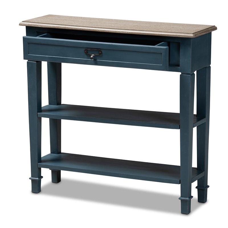 Bowery Hill Contemporary Wood 1-Drawer Console Table in Blue