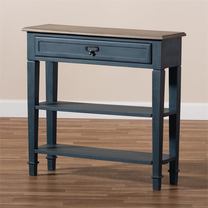 Bowery Hill Contemporary Wood 1-Drawer Console Table in Blue