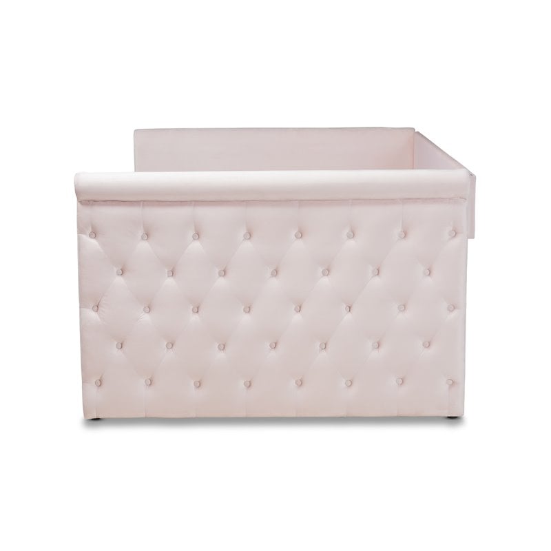 Bowery Hill Mid-Century Velvet Full Daybed with Trundle in Pink