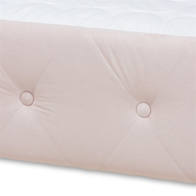 Bowery Hill Mid-Century Velvet Full Daybed with Trundle in Pink