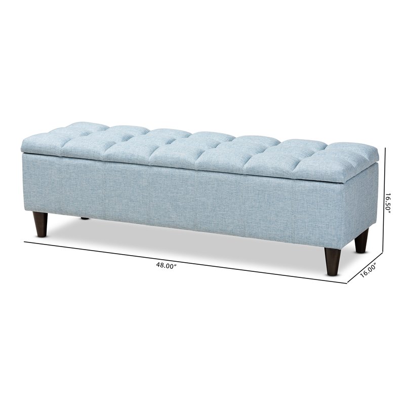 Bowery Hill Polyester Light Blue Storage Ottoman Rectangular Foam-Padded 48